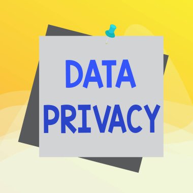 Veri Mahremiyetini gösteren bir not yazıyorum. İlişkili olmayan üçüncü şahıslardan hassas verilerin korunmasını gösteren iş fotoğrafı Renk arkaplan raptiye raptiyesi metninin karesini anımsatıyor.