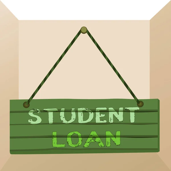 Conceptual hand writing showing Student Loan. Business photo text financial assistance designed to help students pay for school Wood plank nail pin colorful background wooden panel fixed.