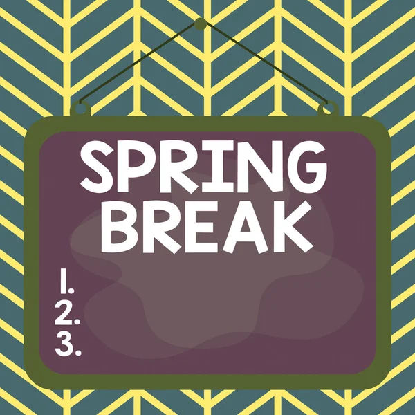 Handwriting text Spring Break. Concept meaning week s is vacation for students in the spring typically at Easter Asymmetrical uneven shaped format pattern object outline multicolour design. — Stock Photo, Image