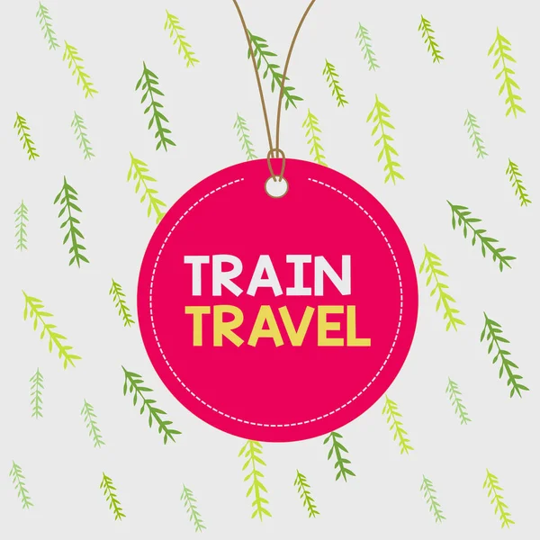 Rukopis Train Travel. Koncept znamená, že cesta na velkou vzdálenost pomocí tranzitu po železnici Označení kruhu řetězec zaoblený prázdný štítek barevné pozadí malý tvar. — Stock fotografie