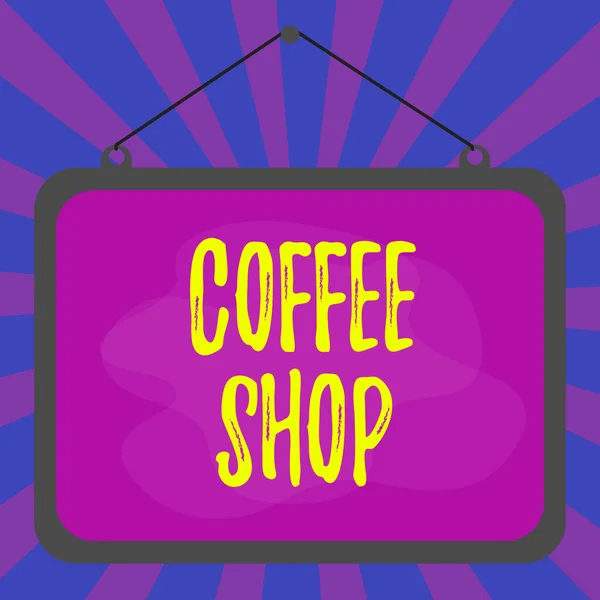 Ordskrivning text Coffee Shop. Affärsidé för liten informell restaurang som serverar kaffe och lätta förfriskningar Asymmetriskt ojämnt format mönster objekt kontur flerfärgad design. — Stockfoto