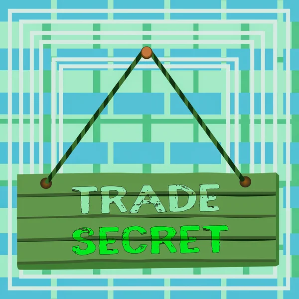 Text sign showing Trade Secret. Conceptual photo technique used by a company in manufacturing its products Wood plank nail pin string board colorful background wooden panel fixed. — Stock Photo, Image