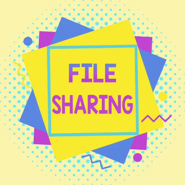Writing note showing File Sharing. Business photo showcasing transmit files from one computer to another over a network Asymmetrical format pattern object outline multicolor design.