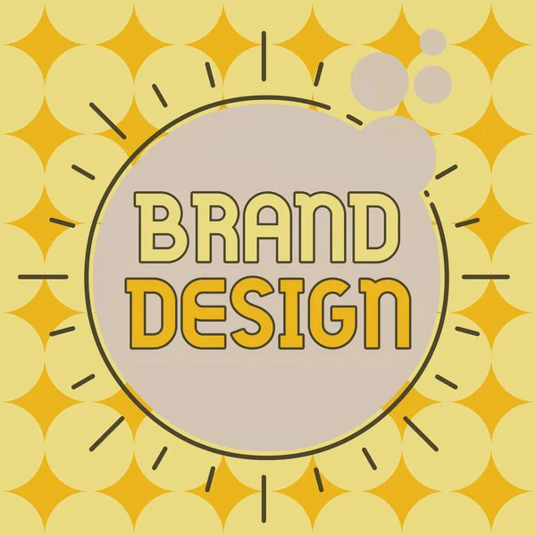 ブランドデザインを示す概念的な手書き。企業やブランドのアイデンティティを構成する視覚的要素を紹介するビジネス写真非対称不均一な形状パターンオブジェクト多色デザイン. — ストック写真
