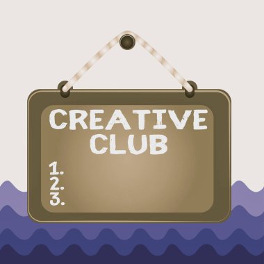 Conceptual hand writing showing Creative Club. Business photo showcasing an organization that simulate interest in creative ideas Board fixed nail frame colored background rectangle panel.