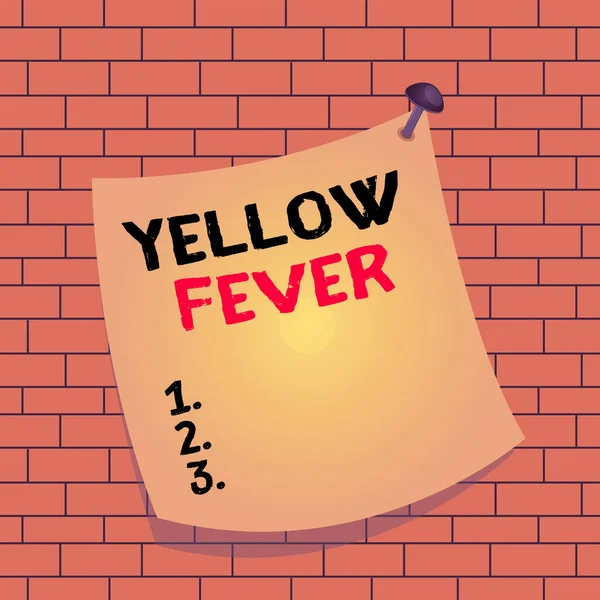 Text sign showing Yellow Fever. Conceptual photo tropical virus disease affecting the liver and kidneys Curved reminder paper memo nailed colorful surface stuck blank pin frame. — Φωτογραφία Αρχείου