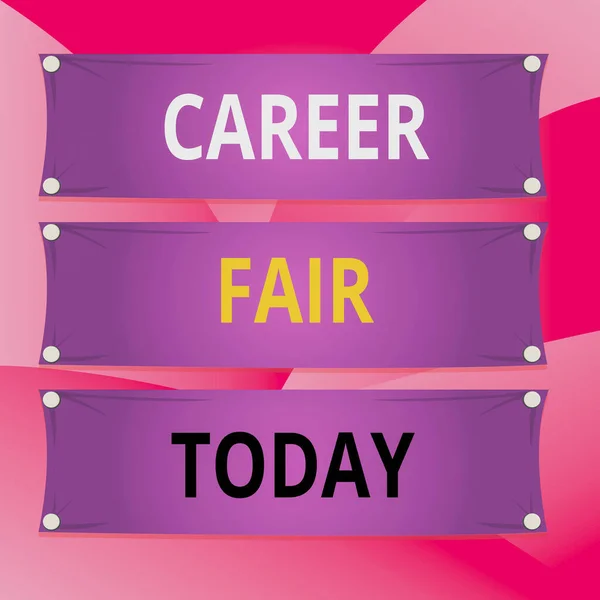 Handwriting text writing Career Fair. Concept meaning an event at which job seekers can meet possible employers Wooden panel attached nail colorful background rectangle lumber plank wood.