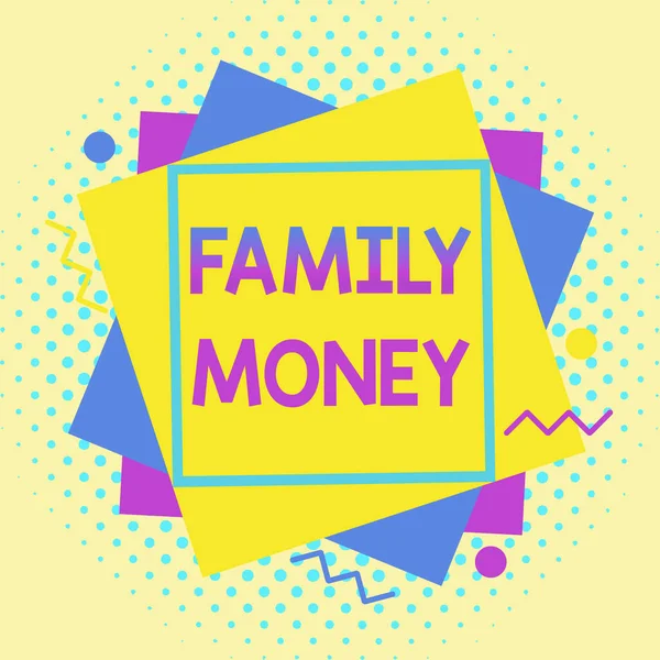 Writing note showing Family Money. Business photo showcasing the inherited wealth of established upperclass families Asymmetrical format pattern object outline multicolor design. — Stock fotografie