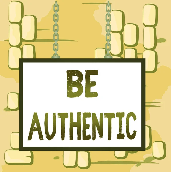 Word writing text Be Authentic. Business concept for Do something that takes courage and staying true to yourself Whiteboard rectangle frame empty space attached surface chain blank panel. — Stockfoto