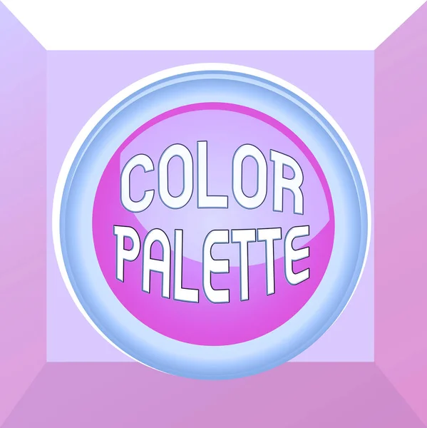 Conceptual hand writing showing Color Palette. Business photo text full range of colors that can be displayed on a device screen Colored sphere switch center background middle round shaped. — Stok fotoğraf