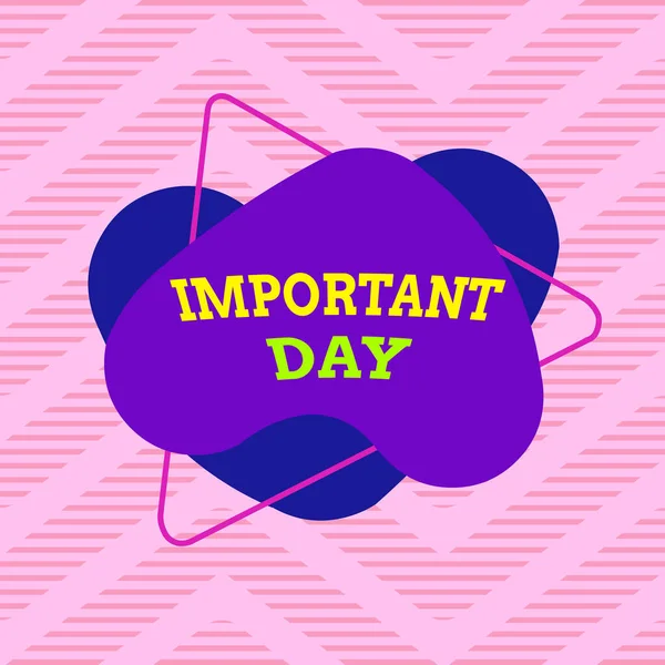 Handwriting text Important Day. Concept meaning Better, greater, or otherwise different day from what is usual Asymmetrical uneven shaped format pattern object outline multicolour design. — Zdjęcie stockowe