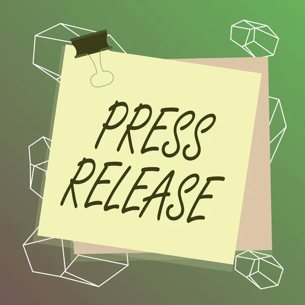 Word writing text Press Release. Business concept for statement from a demonstrating or group that is given to newspapers Paper stuck binder clip colorful background reminder memo office supply. — Zdjęcie stockowe