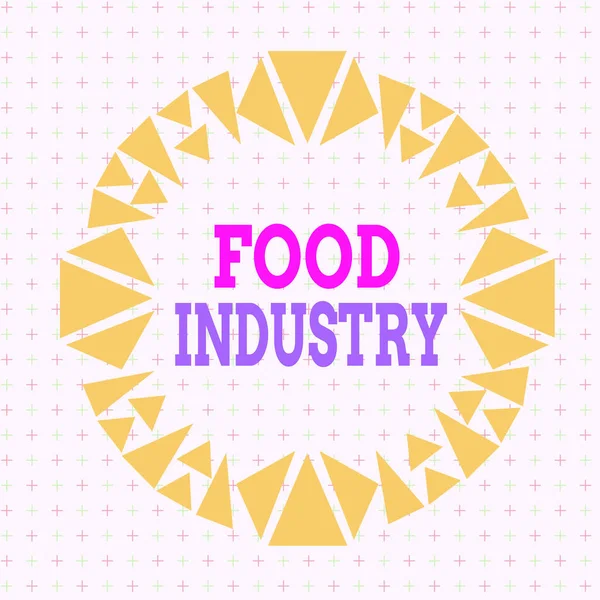 Writing note showing Food Industry. Business photo showcasing Diverse businesses that supplies food to worlds population Asymmetrical uneven shaped pattern object multicolour design. — Zdjęcie stockowe