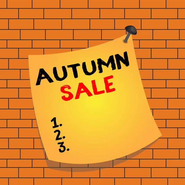 Text sign showing Autumn Sale. Conceptual photo having great discounts products on season after summer Curved reminder paper memo nailed colorful surface stuck blank pin frame. — Stock Photo, Image
