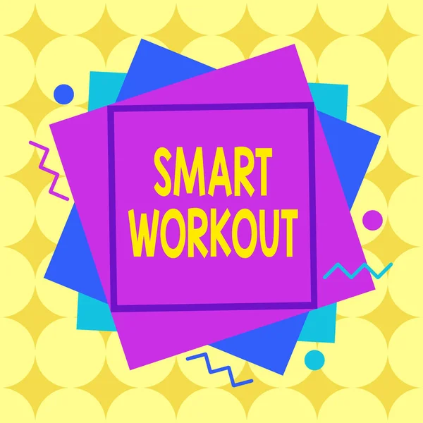 Nota di scrittura che mostra Smart Workout. Business photo showcase impostare un obiettivo che mappa esattamente ciò che deve fare per essere in forma Formato asimmetrico modello oggetto contorno disegno multicolore . — Foto Stock