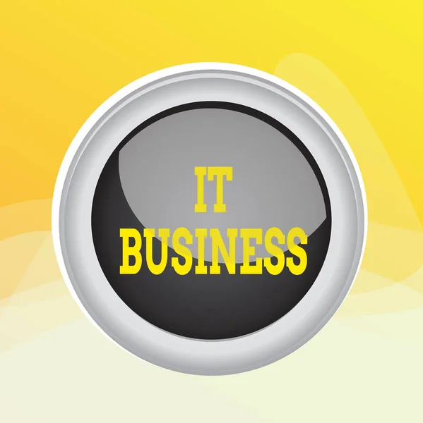 Writing note showing It Business. Business photo showcasing organization uses information technology to achieve goals Colored sphere switch center background middle round shaped. — Stockfoto