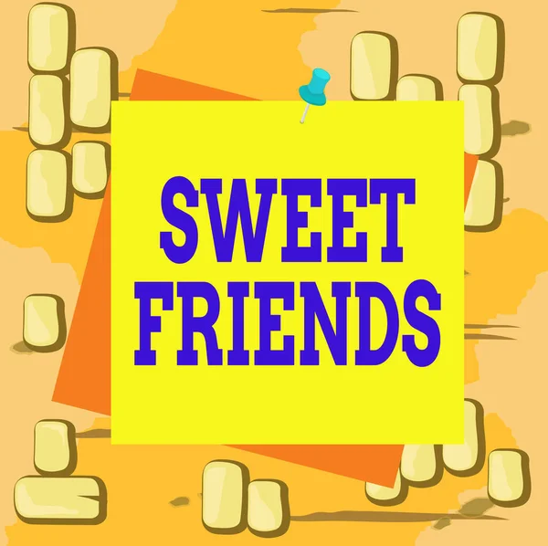 Word writing text Sweet Friends. Business concept for thoughtful towards other showing Nice and loving demonstrating Reminder color background thumbtack tack memo attached office pin square. — Stock fotografie