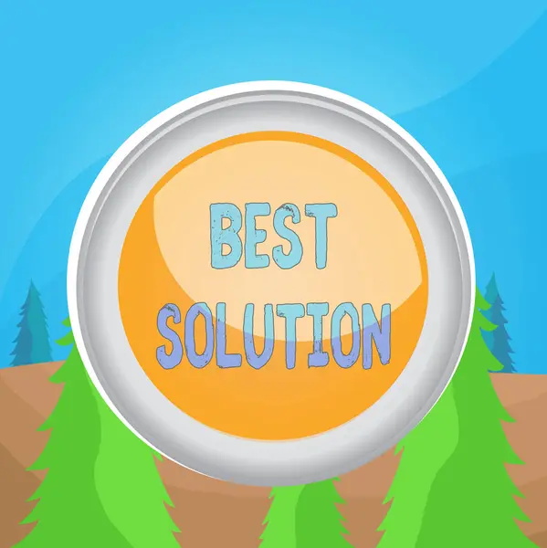 Word writing text Best Solution. Business concept for Alternative or approach that best fits the current situation Circle button colored sphere switch center background middle round shaped. — Stock fotografie