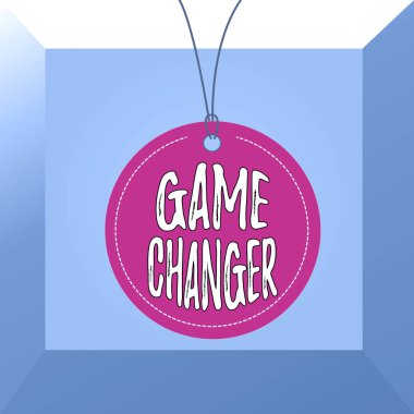 Conceptual hand writing showing Game Changer. Business photo showcasing way that effects a major shift in the current manner of doing Label string round empty tag colorful background small shape.
