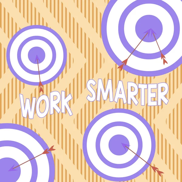 Text sign showing Work Smarter. Conceptual photo figuring out order to reach goals in the most efficient way Arrow and round target inside asymmetrical shaped object multicolour design. — Stockfoto
