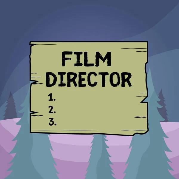 Word writing text Film Director. Business concept for a demonstrating who is in charge of making and directing a film Wooden square plank empty frame slots grooves wood panel colored board lumber. — Stok fotoğraf