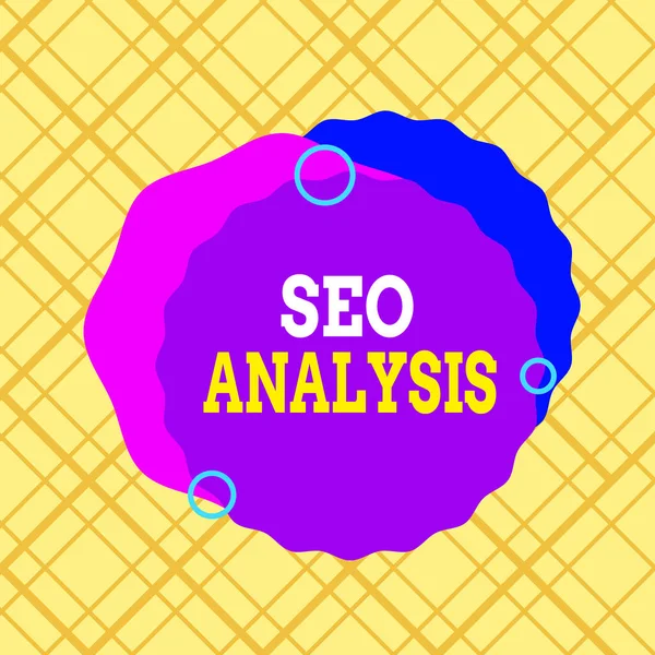 Writing note showing Seo Analysis. Business photo showcasing tool helps showing to study on how to improve a website ranking Asymmetrical format pattern object outline multicolor design. — Stockfoto