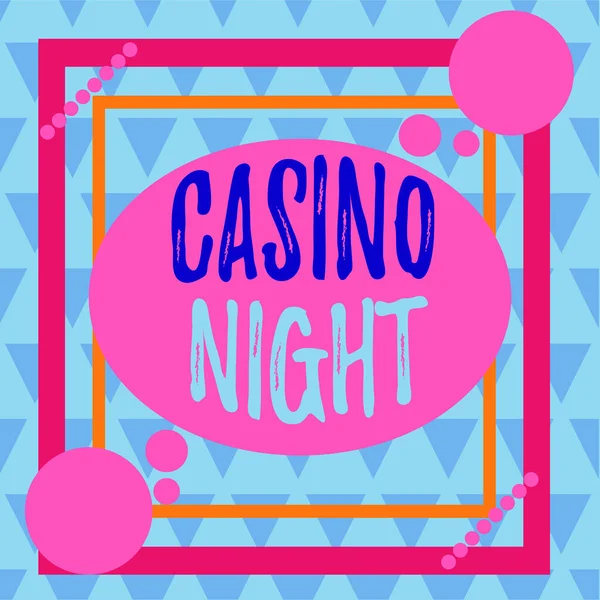 Scrittura concettuale a mano che mostra Casino Night. Foto d'affari evento di testo in cui può sperimentare il divertimento giocando in un vero casinò Formato asimmetrico modello oggetto contorno disegno multicolore . — Foto Stock