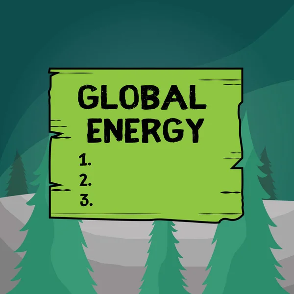 Word writing text Global Energy. Business concept for Worldwide power from sources such as electricity and coal Wooden square plank empty frame slots grooves wood panel colored board lumber. — Stockfoto