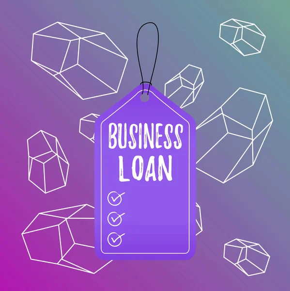 Word writing text Business Loan. Business concept for Loans provided to small businesses for various purposes Empty tag blank space colorful background label rectangle attached string. — Zdjęcie stockowe