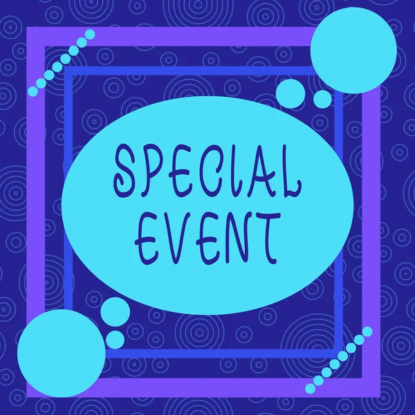 Conceptual hand writing showing Special Event. Business photo showcasing activity or gathering that is planned for a special purpose Asymmetrical format pattern object outline multicolor design. — Zdjęcie stockowe