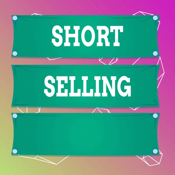 Word writing text Short Selling. Business concept for Act of selling an asset that you do not currently own Wooden panel attached nail colorful background rectangle lumber plank wood. — Zdjęcie stockowe