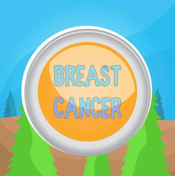 Word writing text Breast Cancer. Business concept for Malignant tumour arising from the cells of the breast Circle button colored sphere switch center background middle round shaped. — Stok fotoğraf