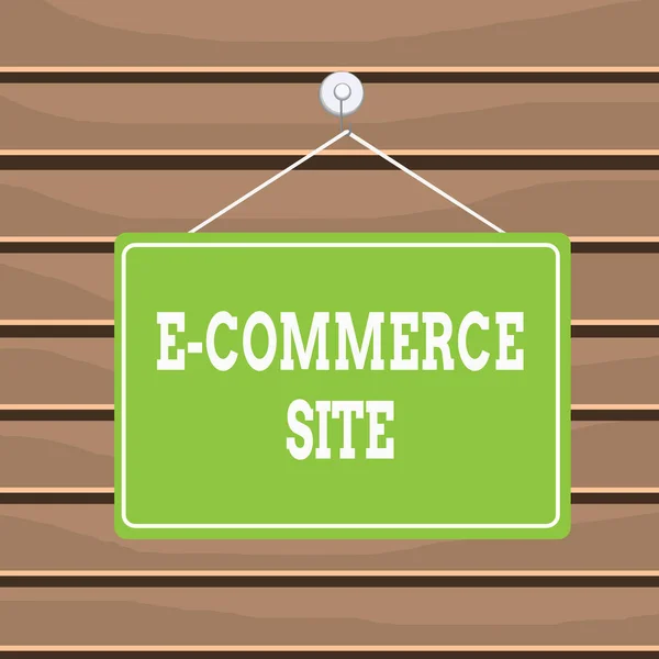 Conceptual hand writing showing E Commerce Site. Business photo text activity of buying or selling of products on online services Memo reminder empty board attached background rectangle. — 스톡 사진