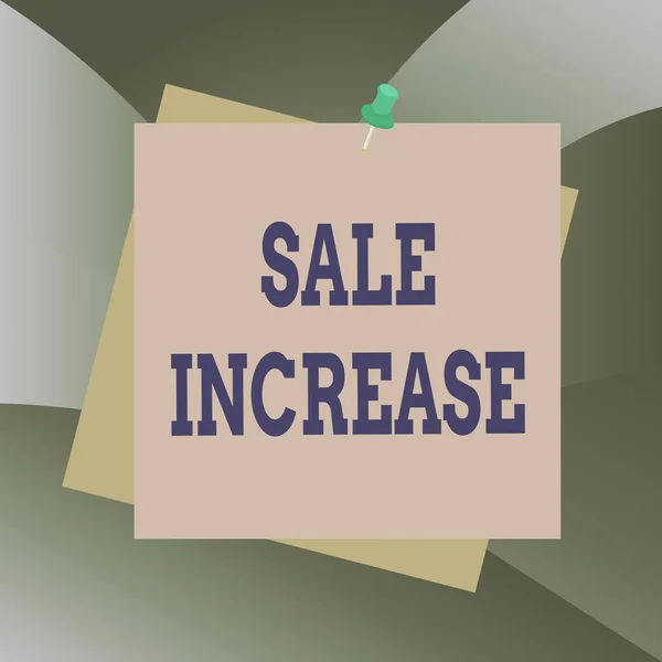 Handwriting text Sale Increase. Concept meaning amount a company derives from sales compared to a previous Reminder color background thumbtack tack memo attached office pin square. — Stock Fotó
