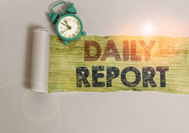 Daily Report 'u gösteren bir not yazıyorum. Gündüz yapılan faaliyetlerin bilgilerini içeren iş fotoğrafı görüntüleme belgesi.