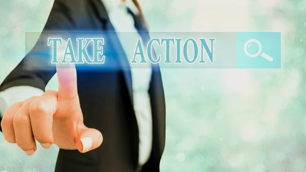 Writing note showing Take Action. Business photo showcasing do something official or concerted to achieve aim with problem. — 스톡 사진