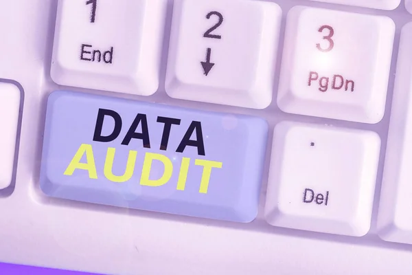 Conceptual hand writing showing Data Audit. Business photo text auditing of data to assess its quality for a specific purpose. — Stock Photo, Image