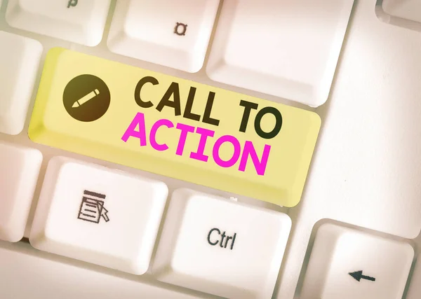 Text sign showing Call To Action. Conceptual photo exhortation do something in order achieve aim with problem. — Stock Photo, Image
