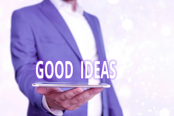 Text sign showing Good Ideas. Conceptual photo nice formulated thought or opinion Best possible course of action. — Stock Photo, Image