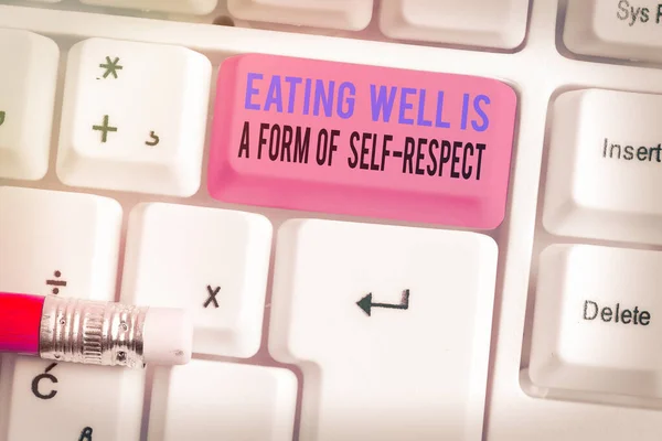 Word writing text Eating Well Is A Form Of Self Respect. Business concept for a quote of promoting healthy lifestyle.