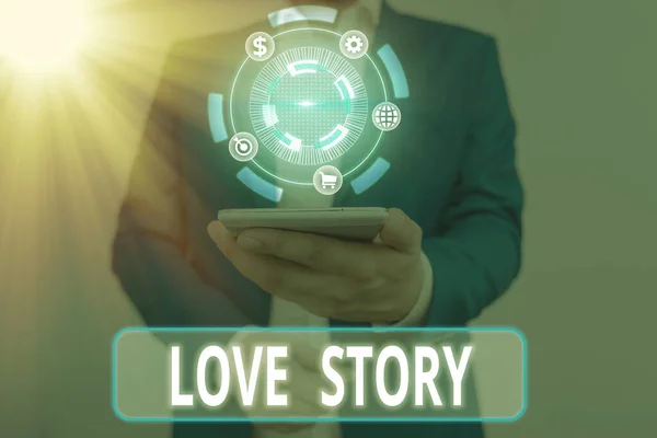 Writing note showing Love Story. Business photo showcasing it is something such as a novel or movie about a love affair. — Stockfoto