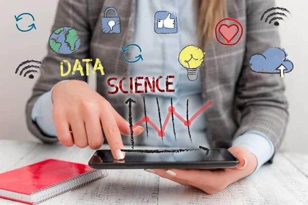 Writing note showing Data Science. Business photo showcasing multidisciplinary field that uses scientific methods.