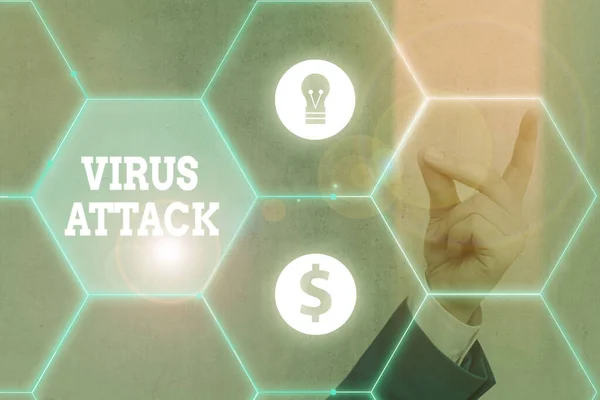 Writing note showing Virus Attack. Business photo showcasing malicious program that perform actions unauthorized by the user. — 스톡 사진