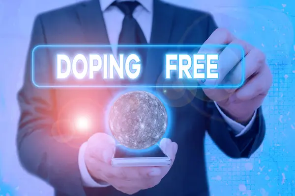 Ručně psaný text Doping Free. Koncept znamená prokázáno, že nepoužívá žádnou látku k nezákonnému zlepšení atletických prvků tohoto obrazu poskytnuté Nasa. — Stock fotografie