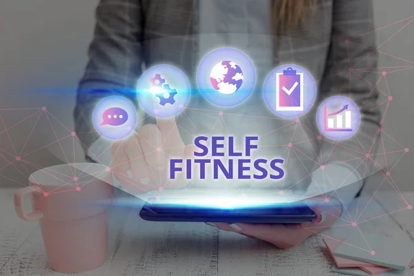 Konceptuální rukopis ukazující Self Fitness. Obchodní foto ukazuje stav zdraví a pohody a schopnost provádět. — Stock fotografie