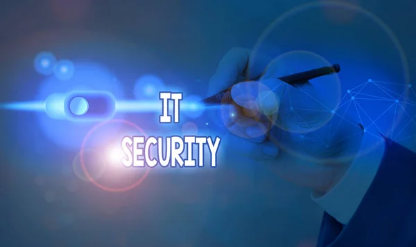 Manuscrito texto It Security. Conceito que significa proteção de dados ou ativos digitais contra acesso não autorizado . — Fotografia de Stock