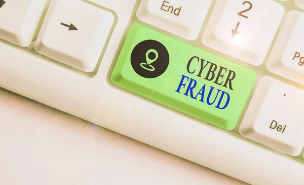 Conceptual hand writing showing Cyber Fraud. Business photo text any crime that is committed with the use of a computer. — Stock Photo, Image