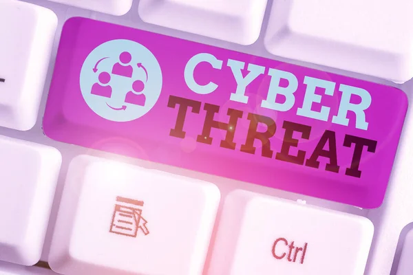 Manuscrito texto escrevendo Cyber Threat. Conceito significado tem um potencial para causar sérios danos a um sistema de computador . — Fotografia de Stock