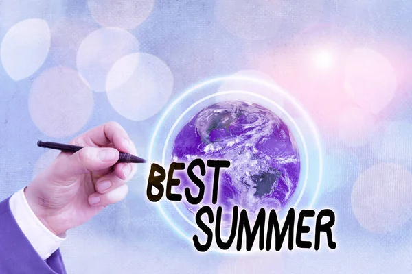 Conceptual hand writing showing Best Summer. Business photo text weather is warmer and many students get a break from school Elements of this image furnished by NASA. — Stock fotografie