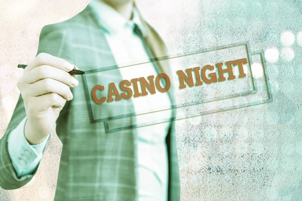 Konceptuální rukopis ukazující Casino Night. Obchodní foto showcasing událost, kde můžete zažít zábavu hraní v reálném kasinu. — Stock fotografie